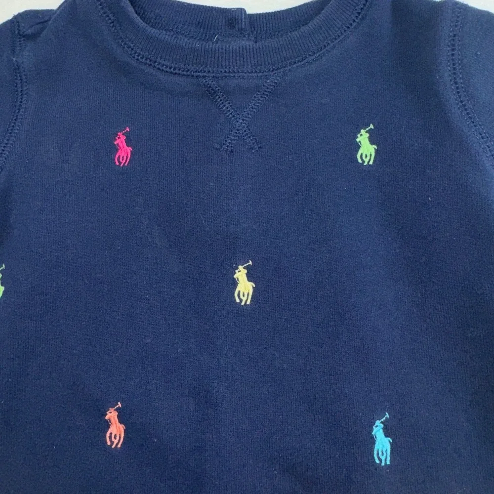 Ralph Lauren Sweatshirt Unisex Kids 24M Navy Blue Multi Pony All Over Embroidery